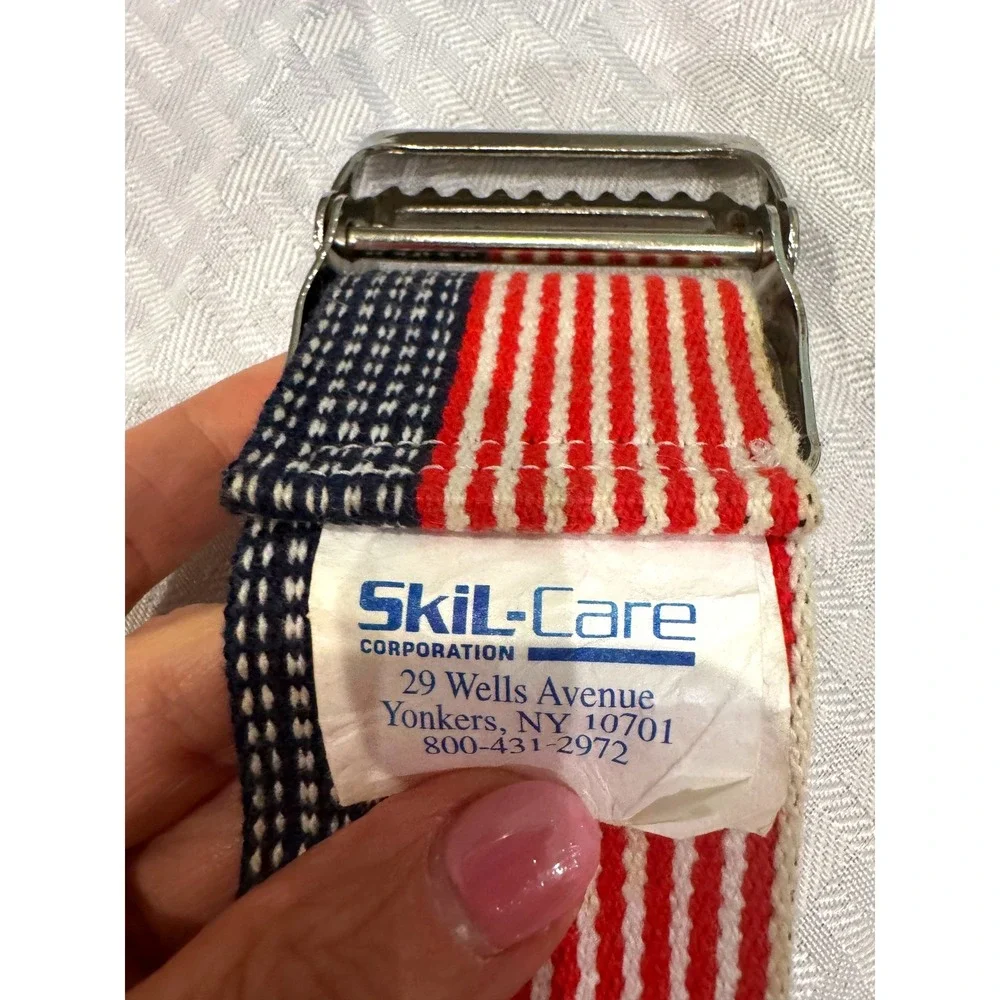 Skil-Care Gait Belt Unisex 34in Red White Blue Good American Flag Cotton Webbing